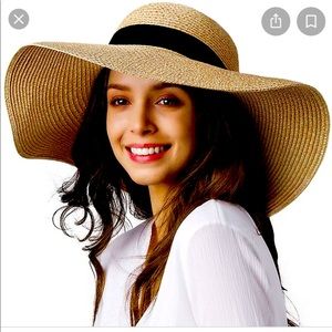 Floppy Beach Sun Wide Brim Hat, Black Ribbon Band